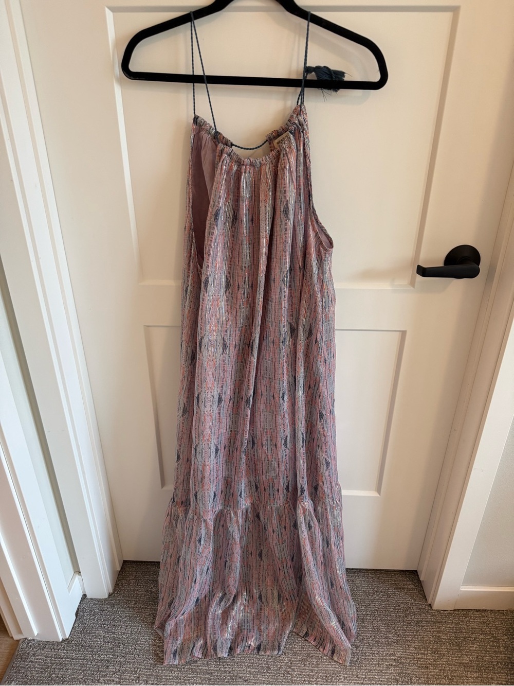 World Market Metallic Boho Maxi Dress L/XL Sleeveless Tiered Made in India NWT